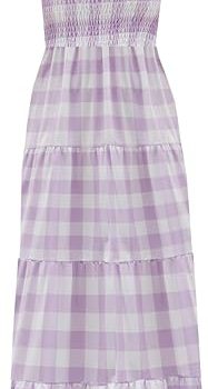 Women's Summer Boho Spaghetti Strap Square Neck Ruffle Casual Flowy Long Dress Beach Swing Party Maxi Dress - Purple Plaid