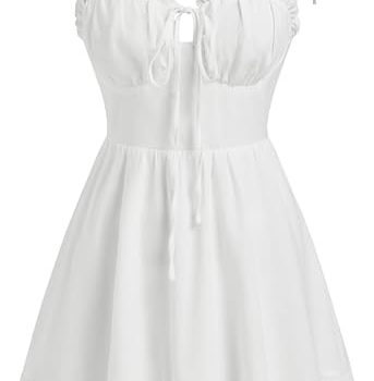 Floral Dress for Women Summer Mini Sundresses Spaghetti Strap Cute Vacation Dresses Boho Casual Outfits - White