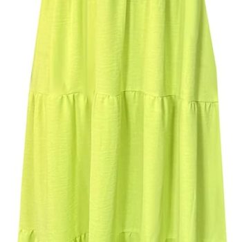 Women's Summer Boho Spaghetti Strap Square Neck Ruffle Casual Flowy Long Dress Beach Swing Party Maxi Dress - Fluorescent Green