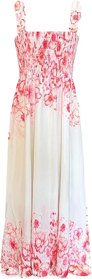 Women's Summer Boho Spaghetti Strap Square Neck Ruffle Casual Flowy Long Dress Beach Swing Party Maxi Dress - B-orange