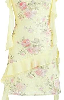 Women's Floral Mini Dress Ruffle Cowl Neck Cute Summer Dresses Wedding Guest Dress Trendy Date Vacation Outfits - Light Yellow