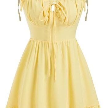 Floral Dress for Women Summer Mini Sundresses Spaghetti Strap Cute Vacation Dresses Boho Casual Outfits - Yellow