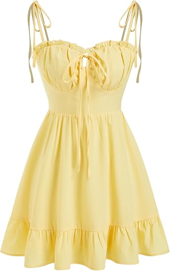 Floral Dress for Women Summer Mini Sundresses Spaghetti Strap Cute Vacation Dresses Boho Casual Outfits - Yellow