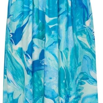 Women Strapless Dress Casual Loose Ruched Long Maxi Dress with Pockets - Blue Watercolor Flower