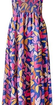 Women's Summer Boho Spaghetti Strap Square Neck Ruffle Casual Flowy Long Dress Beach Swing Party Maxi Dress - C-blue Floral