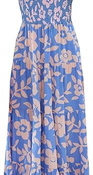 Women's Summer Boho Spaghetti Strap Square Neck Ruffle Casual Flowy Long Dress Beach Swing Party Maxi Dress - H-blue