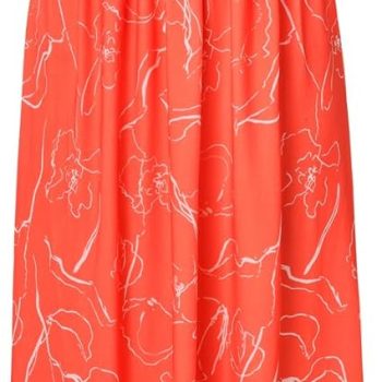 Women Strapless Dress Casual Loose Ruched Long Maxi Dress with Pockets - Orange White