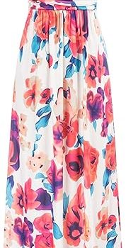 Women Strapless Dress Casual Loose Ruched Long Maxi Dress with Pockets - Multicolor Floral