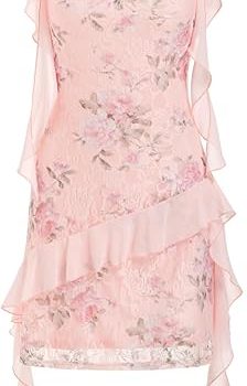Women's Floral Mini Dress Ruffle Cowl Neck Cute Summer Dresses Wedding Guest Dress Trendy Date Vacation Outfits - Pink