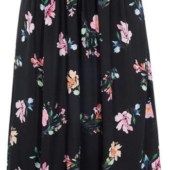 Women Strapless Dress Casual Loose Ruched Long Maxi Dress with Pockets - Black Floral