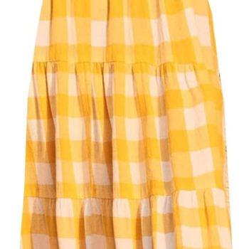 Women's Summer Boho Spaghetti Strap Square Neck Ruffle Casual Flowy Long Dress Beach Swing Party Maxi Dress - Yellow Plaid