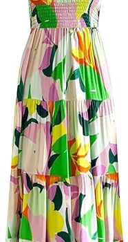 Women's Summer Boho Spaghetti Strap Square Neck Ruffle Casual Flowy Long Dress Beach Swing Party Maxi Dress - A Purple Floral