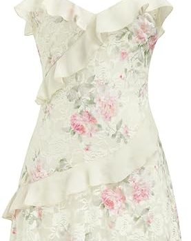 Women's Floral Mini Dress Ruffle Cowl Neck Cute Summer Dresses Wedding Guest Dress Trendy Date Vacation Outfits - Floral Cream