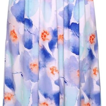 Women Strapless Dress Casual Loose Ruched Long Maxi Dress with Pockets - Blue Purple Floral