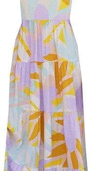 Women's Summer Boho Spaghetti Strap Square Neck Ruffle Casual Flowy Long Dress Beach Swing Party Maxi Dress - H-yellow