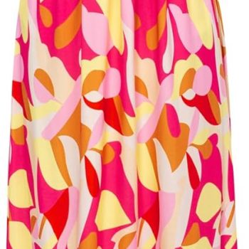 Women Strapless Dress Casual Loose Ruched Long Maxi Dress with Pockets - Yellow Pink