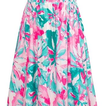 Summer Dresses for Women 2026 Vacation,Smocked Floral Maxi Dress,Boho Beach Sundress with Pocket Fashion Clothing - Green Pink Floral