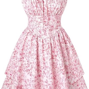 Floral Mini Corset Dress for Women Teen 2026 Summer Spring Flowy A-Line Sundress with Pockets - White Red Floral