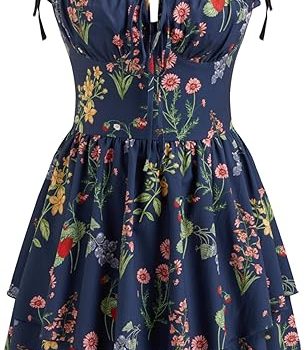 Floral Dress for Women Summer Mini Sundresses Spaghetti Strap Cute Vacation Dresses Boho Casual Outfits - Dark Denim