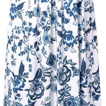 Women Strapless Dress Casual Loose Ruched Long Maxi Dress with Pockets - Blue Flower