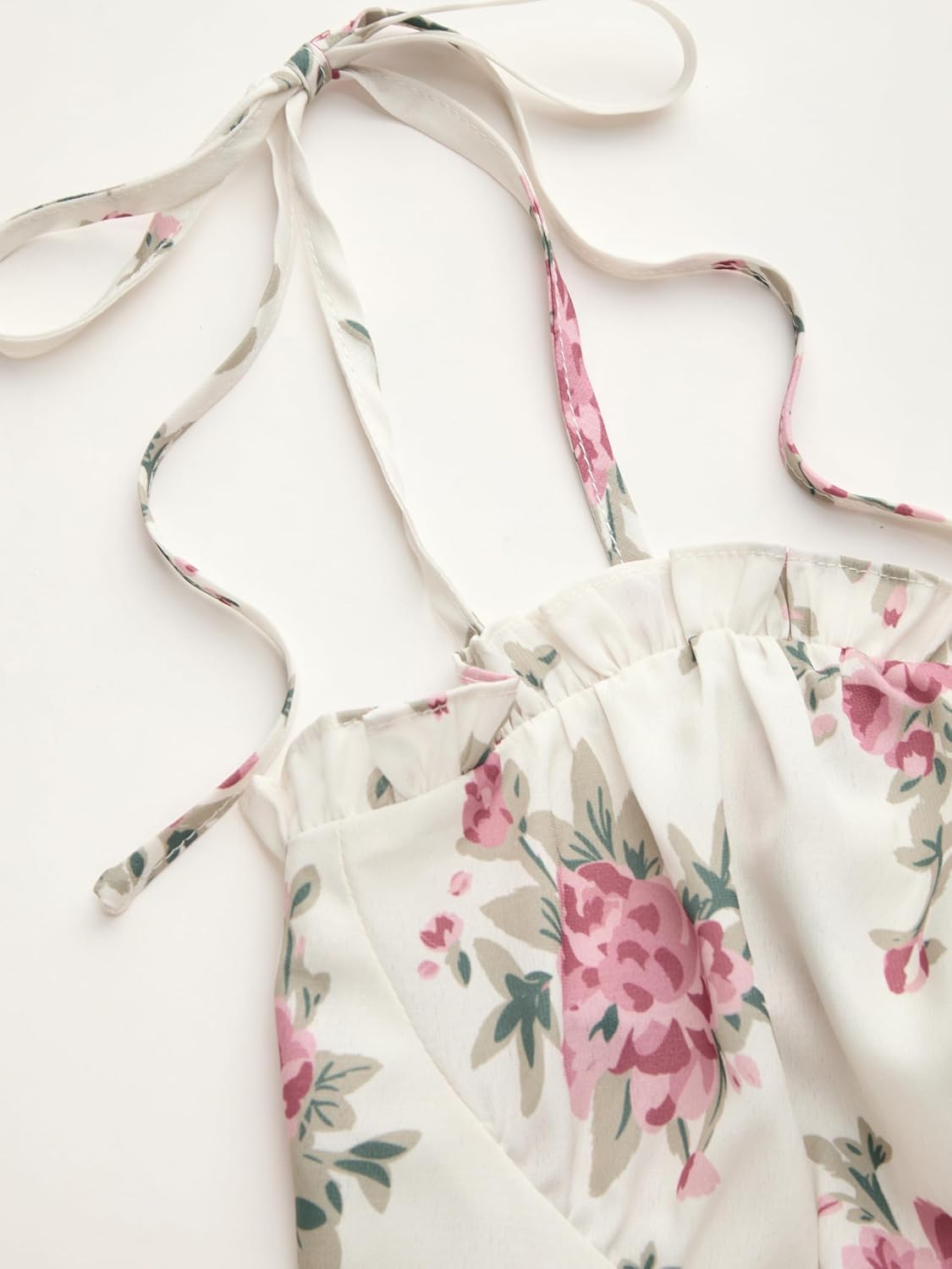 Floral Dress for Women Summer Mini Sundresses Spaghetti Strap Cute Vacation Dresses Boho Casual Outfits - White & Pink