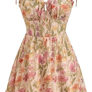 Floral Dress for Women Summer Mini Sundresses Spaghetti Strap Cute Vacation Dresses Boho Casual Outfits - Peach Pink