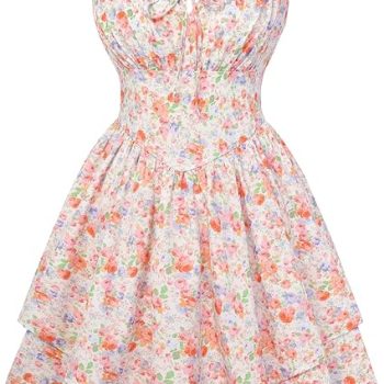 Floral Mini Corset Dress for Women Teen 2026 Summer Spring Flowy A-Line Sundress with Pockets - Colorful Floral