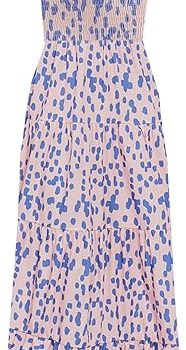 Women's Summer Boho Spaghetti Strap Square Neck Ruffle Casual Flowy Long Dress Beach Swing Party Maxi Dress - Z-pink