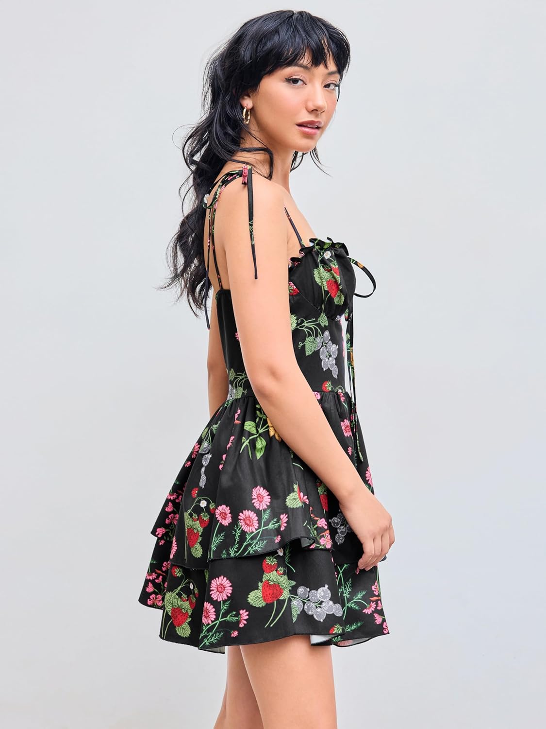 Floral Dress for Women Summer Mini Sundresses Spaghetti Strap Cute Vacation Dresses Boho Casual Outfits - Black Floral