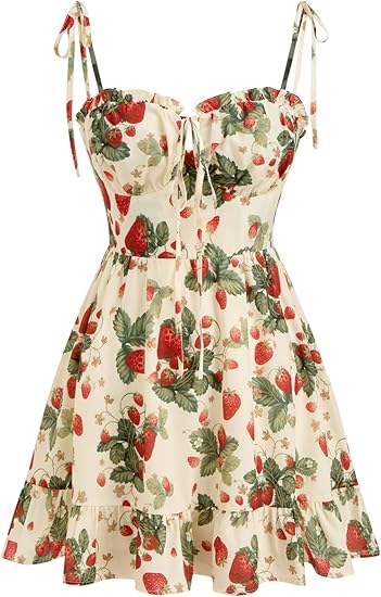 Floral Dress for Women Summer Mini Sundresses Spaghetti Strap Cute Vacation Dresses Boho Casual Outfits - Red