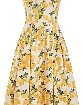 Women Sun Dresses Lemon Spaghetti Strap A Line Square Neck Maxi Dress Vacation Party Beach Outfits -