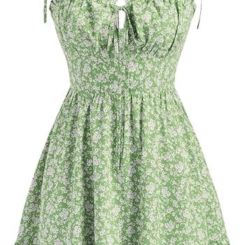 Floral Dress for Women Summer Mini Sundresses Spaghetti Strap Cute Vacation Dresses Boho Casual Outfits - Green