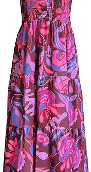 Women's Summer Boho Spaghetti Strap Square Neck Ruffle Casual Flowy Long Dress Beach Swing Party Maxi Dress - H-purple