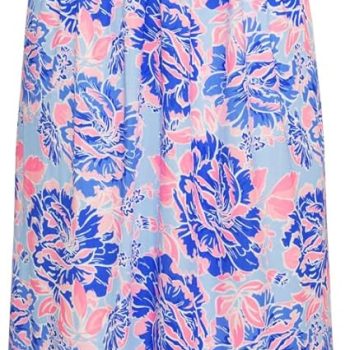 Women Strapless Dress Casual Loose Ruched Long Maxi Dress with Pockets - Blue Floral