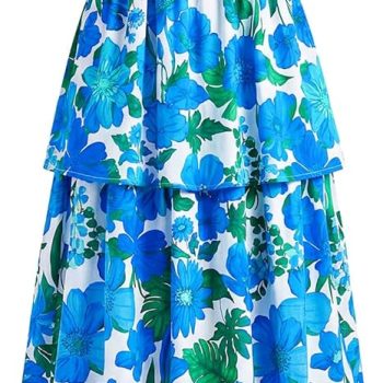 Summer Dresses for Women 2026 Floral Spaghetti Strap Wedding Guest Dress Maxi Beach Vacation Clothes - Floral White Blue