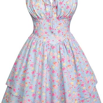 Floral Mini Corset Dress for Women Teen 2026 Summer Spring Flowy A-Line Sundress with Pockets - Blue Brown Orange Floral