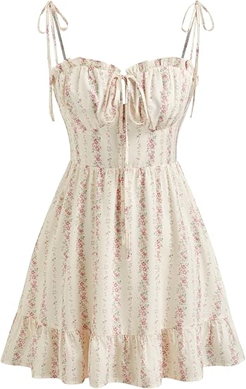 Floral Dress for Women Summer Mini Sundresses Spaghetti Strap Cute Vacation Dresses Boho Casual Outfits - Pink
