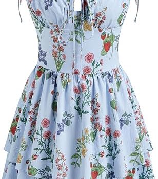 Floral Dress for Women Summer Mini Sundresses Spaghetti Strap Cute Vacation Dresses Boho Casual Outfits - Baby Blue
