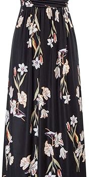 Women Strapless Dress Casual Loose Ruched Long Maxi Dress with Pockets - Floral Black