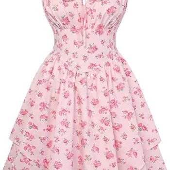Floral Mini Corset Dress for Women Teen 2026 Summer Spring Flowy A-Line Sundress with Pockets - Pink Floral