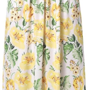 Women Strapless Dress Casual Loose Ruched Long Maxi Dress with Pockets - White Green Leaves