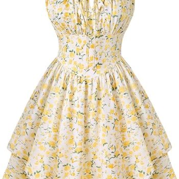 Floral Mini Corset Dress for Women Teen 2026 Summer Spring Flowy A-Line Sundress with Pockets - White Yellow Floral