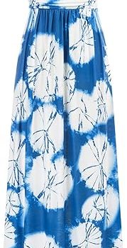 Women Strapless Dress Casual Loose Ruched Long Maxi Dress with Pockets - Floral Tie Dye