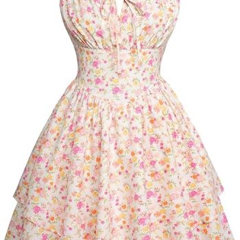 Floral Mini Corset Dress for Women Teen 2026 Summer Spring Flowy A-Line Sundress with Pockets - Pink Yellow Floral