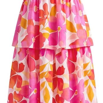 Summer Dresses for Women 2026 Floral Spaghetti Strap Wedding Guest Dress Maxi Beach Vacation Clothes - Floral White Pink