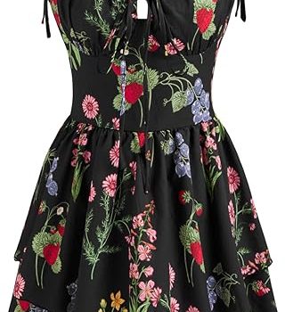 Floral Dress for Women Summer Mini Sundresses Spaghetti Strap Cute Vacation Dresses Boho Casual Outfits - Black Floral
