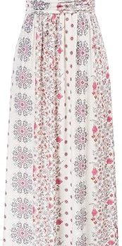 Women Strapless Dress Casual Loose Ruched Long Maxi Dress with Pockets - Pink Floral