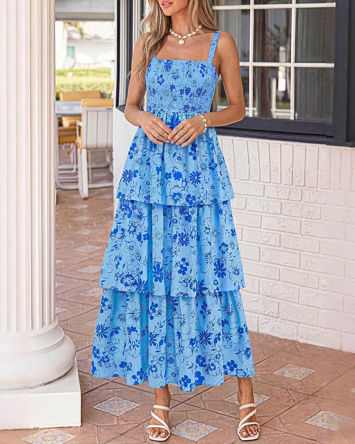 Summer Dresses for Women 2026 Floral Spaghetti Strap Wedding Guest Dress Maxi Beach Vacation Clothes - Floral Blue Blue