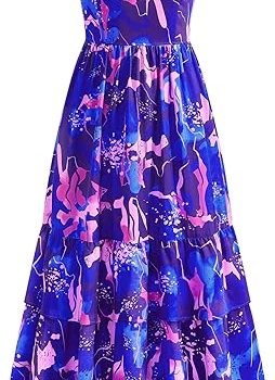 Summer Dresses for Women 2026 Casual Ruffle Smocked Tiered A-Line Boho Floral Maxi Beach Sun Dress with Pockets - Royal Blue