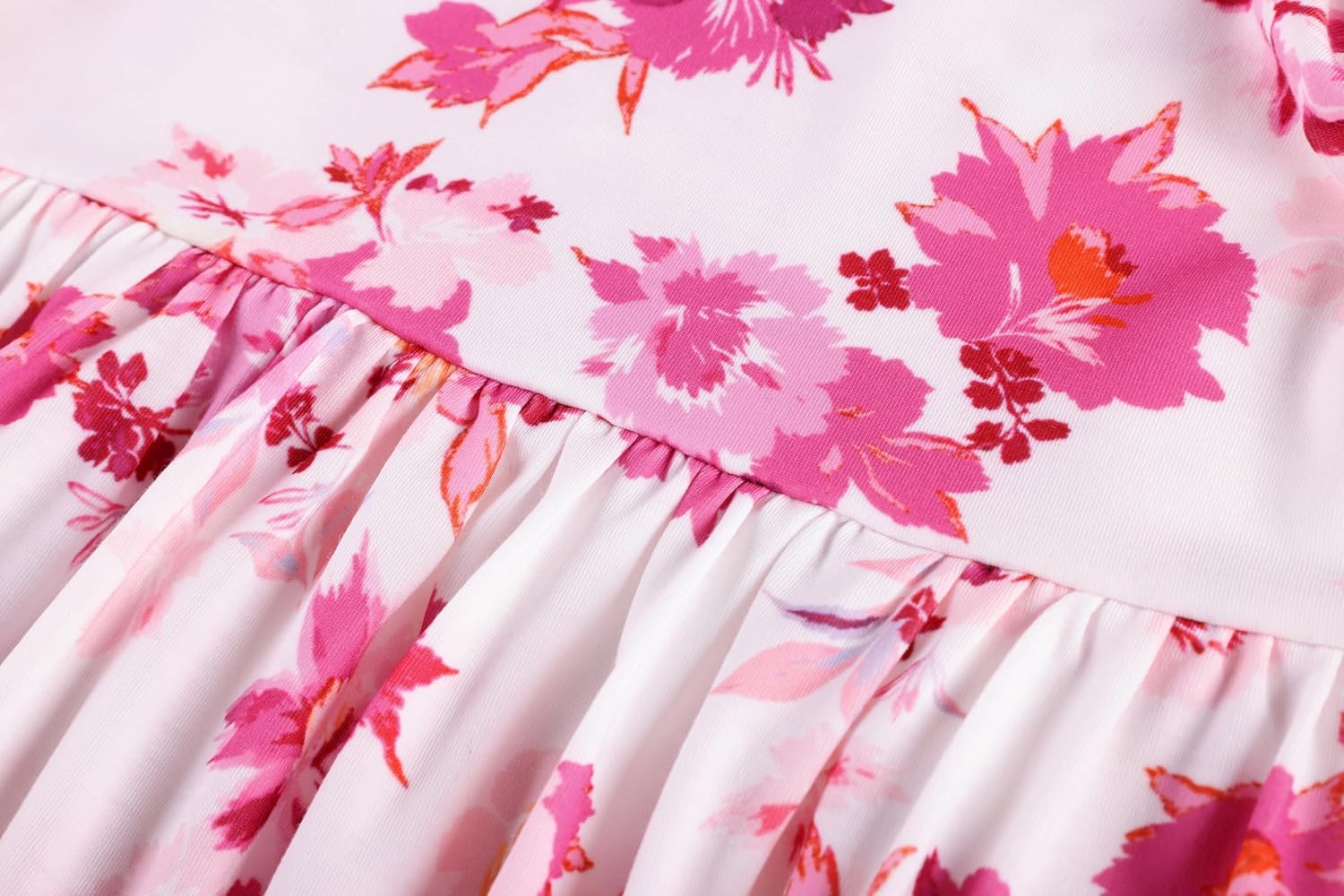 Women Strapless Dress Casual Loose Ruched Long Maxi Dress with Pockets - Flower Pink